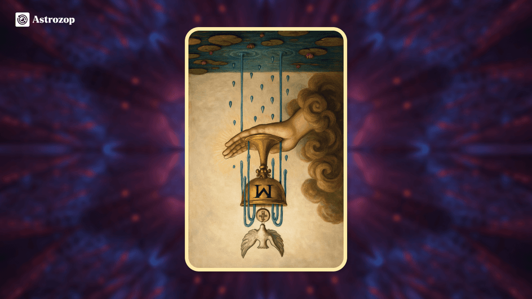 Reversed Ace of Cups tarot card showing the golden chalice turned upside down