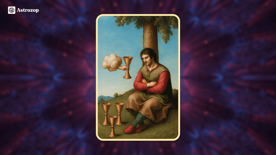 Four of Cups tarot card showing a figure deep in contemplation under a tree